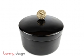 Black round pillar lacquer box with big silver ball 15*H10 cm